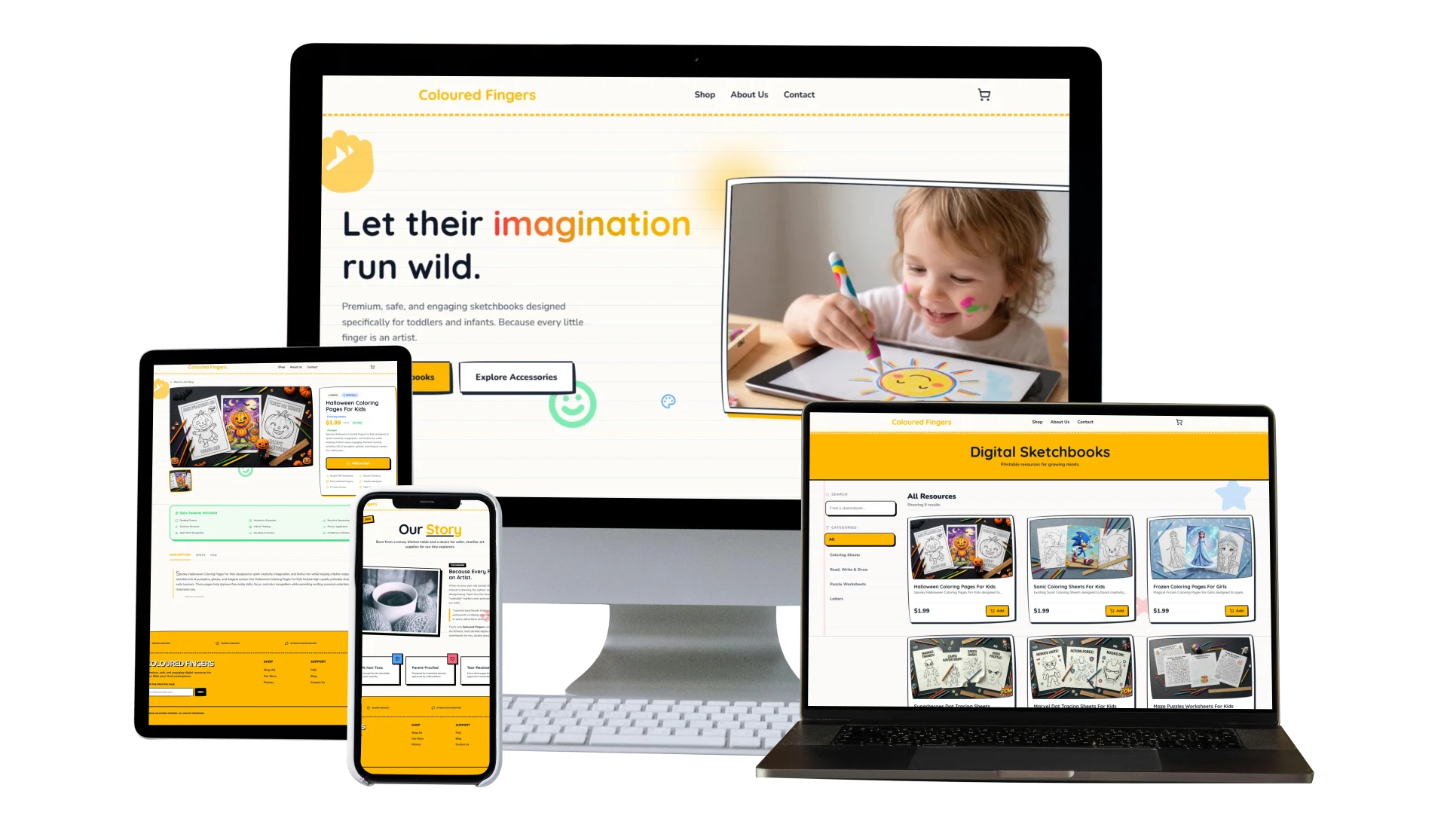 High fidelity identity showcase for Coloured Fingers Team