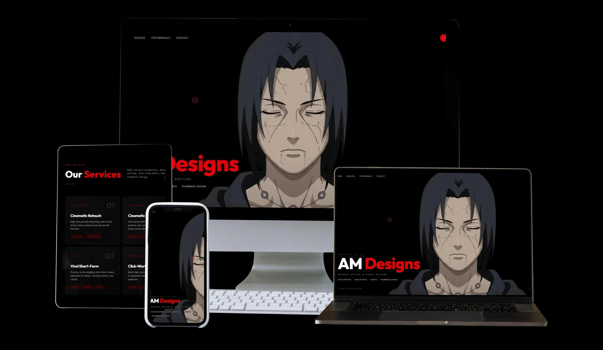 High fidelity identity showcase for AM Designs